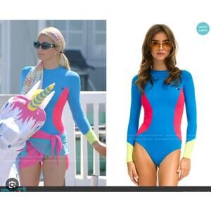 Aviator Nation Color Block Long Sleeve Surf One Piece Swimsuit XS